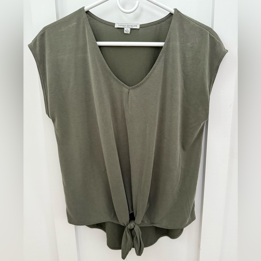 Green Envelope V-Neck Tie-Front Blouse